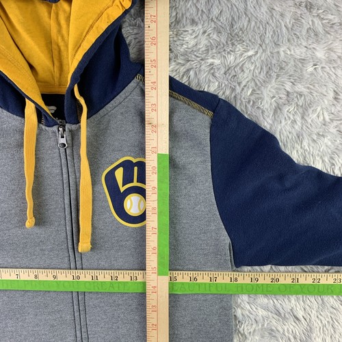 Milwaukee Brewers Jacket Mens Small Gray Blue Yellow Hoodie Full Zip Baseball - Picture 7 of 9