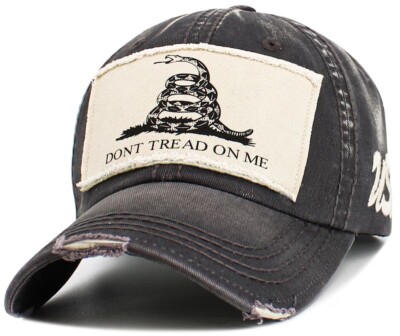 Don't Tread on Me 1776 Gadsden Flag Patched USA Distressed Gray Dad Hat