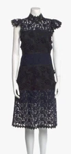 NWT $575 HALSTON HERITAGE EVENING COLLECTION Size 10 Blue Black Midi Lace Dress