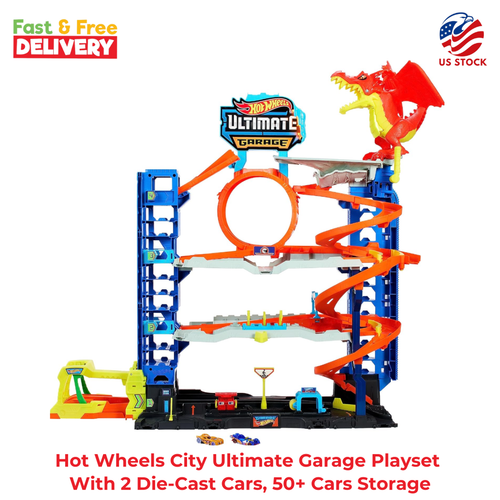 Hot Wheels City Ultimate Garage Playset With 2 DieCast Cars, 50+ Cars
