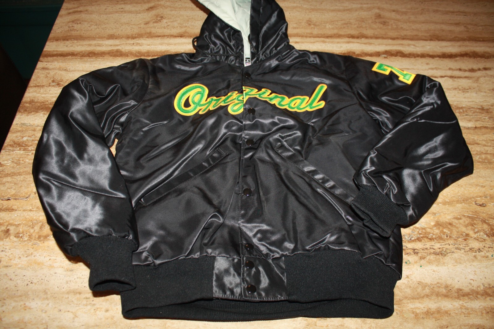 VTG SATIN Bomber Jacket ORIGINAL XS BLACK/GREEN