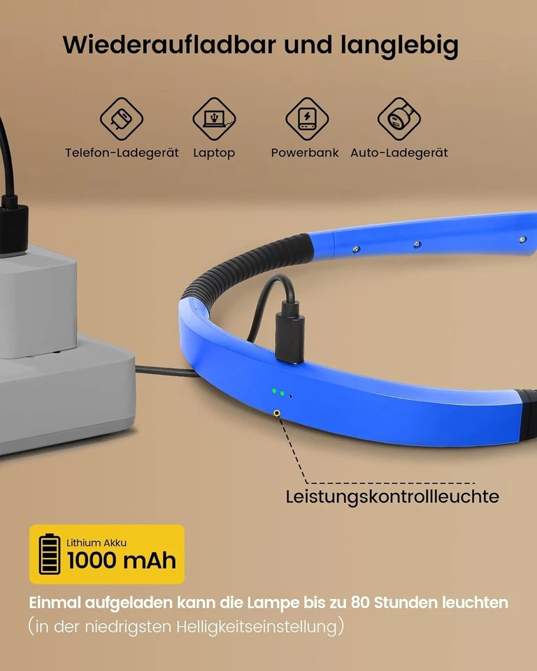 Glocusent Hals Leselampe 3 Farben 3 Helligkeitsstufen LED Buchlampe 30 min Timer - Bild 2 von 4