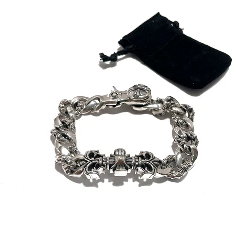 CHROME HEARTS Bracciale Mezzo Fiore Cromato Classico Cuori Retro Fiamma Croce