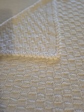 Hand Knit White Knitted Basketweave Pattern Baby Lap Blanket 32x34"