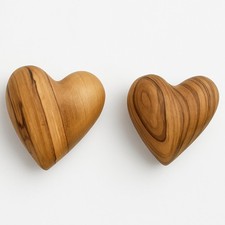 Set of 2 Mini Small Olive Wood Hearts 1.25" Hand Carved Wooden Heart Keepsake...