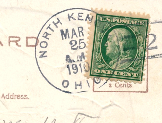 NORTH KENOVA, OHIO. TYPE 2/2 DOANE CANCEL. DPO. 1910. EASTER GREETINGS.