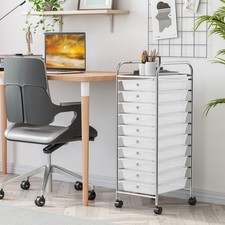 10 Drawer Rolling Storage Cart Scrapbook Paper Office Organizer Clear