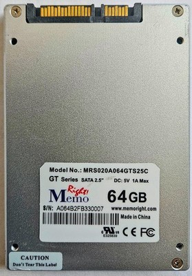 Memo Right 64GB SSD SATA 2.5'' GT Series MRS020A064GTS25C - 200 POH