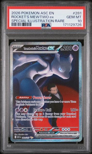 2026 POKEMON ASC EN-ASCENDED HEROES #281 TEAM ROCKET'S MEWTWO EX PSA 10