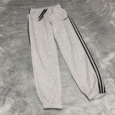 Adidas Jogger Pants Youth LT Gray Black Logo Elastic Waist Drawstring Pull On