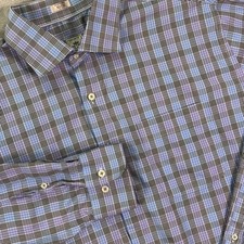 Peter Millar Mens Long Sleeve Button Down Shirt Sz XL Blue Purple Plaid Cotton