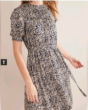 Boden Navy and Cream Floral Yoke Detail Jersey Midi Dress Size 10