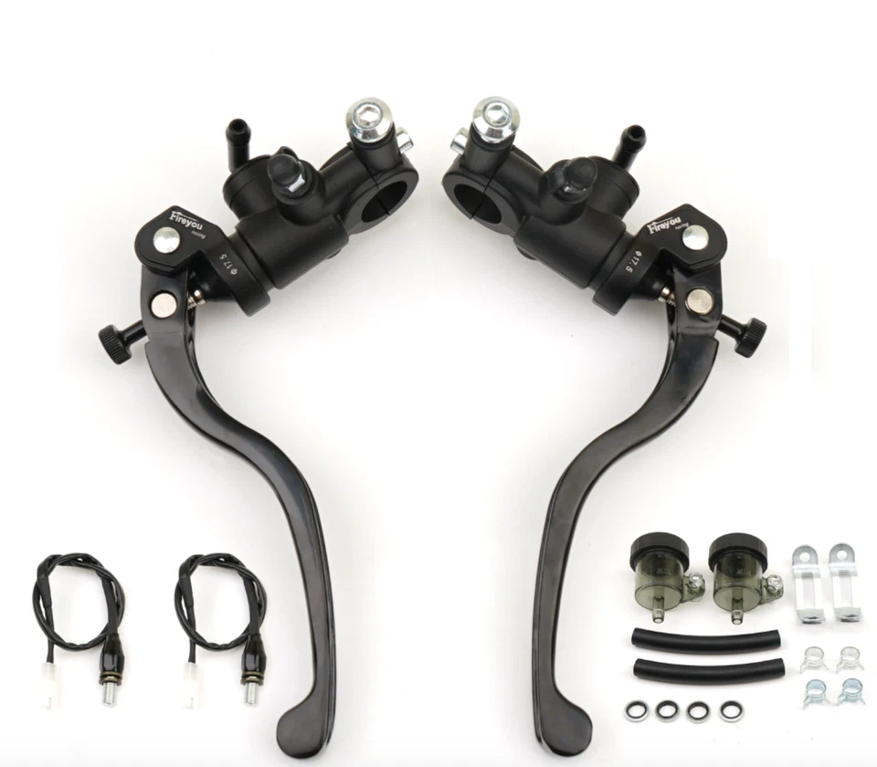 COPPIA POMPE FRENO FRIZIONE RADIALI NERE MOTO UNIVERSALI 22 mm PISTONE 17,5 mm - Immagine 3 di 4