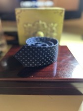 Men  s Tie Navy Blue With Light Blue Square Pattern 100 Handmade Silk