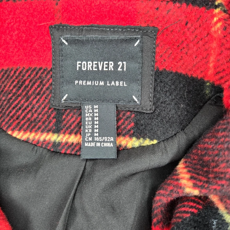 Chaqueta de moto Forever 21 roja a cuadros etiqueta premium cremallera motocicleta para mujer mediana Foto 3 de 4