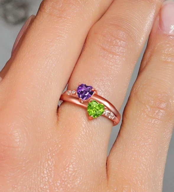 925 Silber Rose Vergoldet 1.04 Karat Amethyst Und Peridot Damen Versprechen Ring - Bild 4 von 4