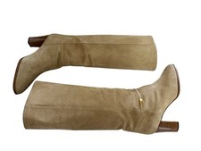 Vintage 1970 s Tall Beige Suede Boots Size 38 7.5 Boho Leather Prairie Peasant