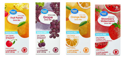 GREAT VALUE Sugar-Free Drink Mix Bundle-  4 FLAVORS - 4 Boxes = 24 Packets