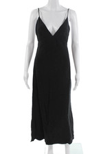 Zara Womens Maxi Slip Dress Black V Neck Zip Sleeveless Lyocell Size XS