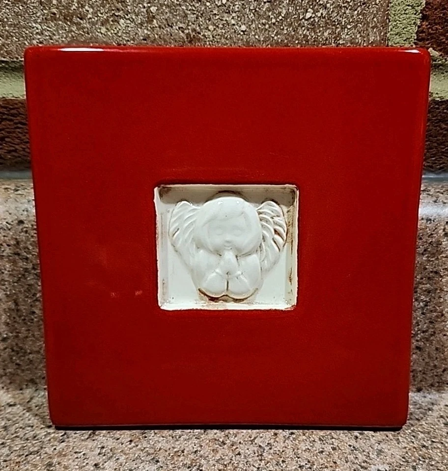 ¡Nuevo! Azulejo de querubín ángel Treasure Craft 3D nuevo en caja rojo y blanco vintage años 80 Foto 4 de 4