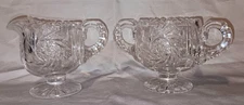 Antique American Brilliant Period Crystal Cut Glass Sugar Bowl & Creamer Heavy