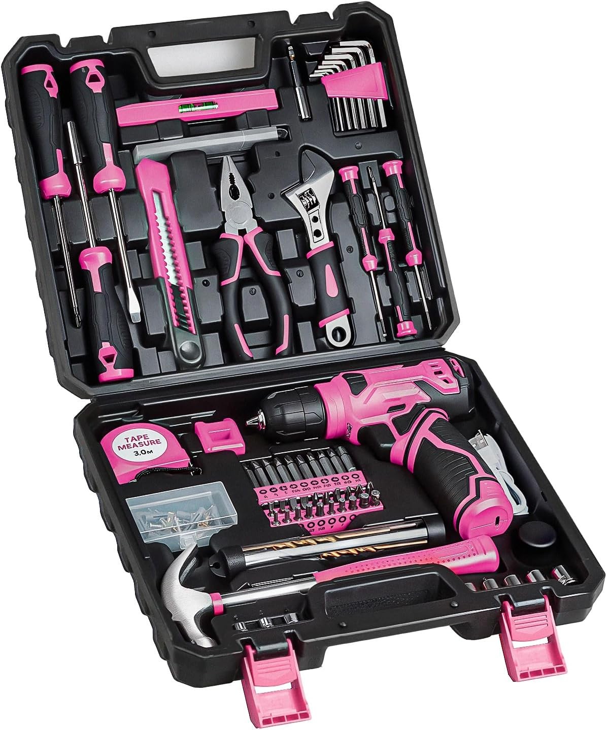 8V 132Pc Cordless Drill Tool Set Kit w/ Hand Drill Home for Women Men