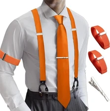 Barry.Wang Men Suspender Tie Set Elastic ORANGE