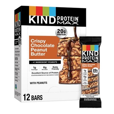 KIND Protein MAX Crispy Chocolate Peanut Butter Snack 1 Count (Pack of 12) 