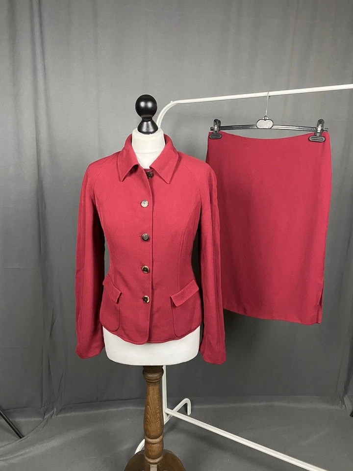 Salvatore Ferragamo Mujer Rosa Rojo 2 Piezas Lana Falda Traje Talla US 12 Foto 3 de 4