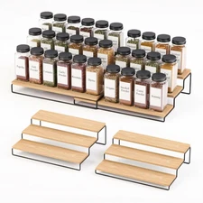 Tiered Spice Rack Organizer – Wood  Metal Countertop  Cabinet Spice Stand, St...