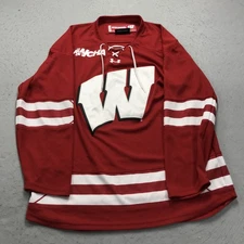 Wisconsin Badgers Jersey Mens Medium Red Under Armour Ice Hockey WCHA NCAA Logo