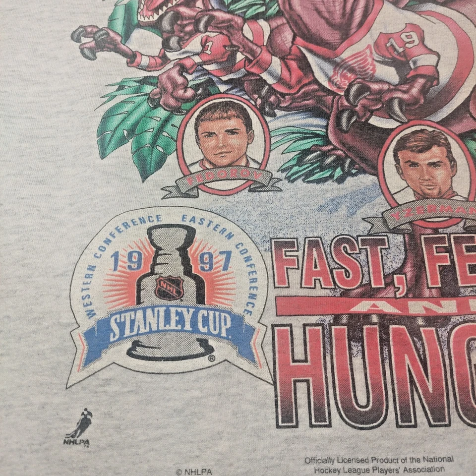 Camisa vintage 1997 Detroit Red Wings Stanley Cup Yzerman Federov Shannahan T Rex - Imagem 4 de 4