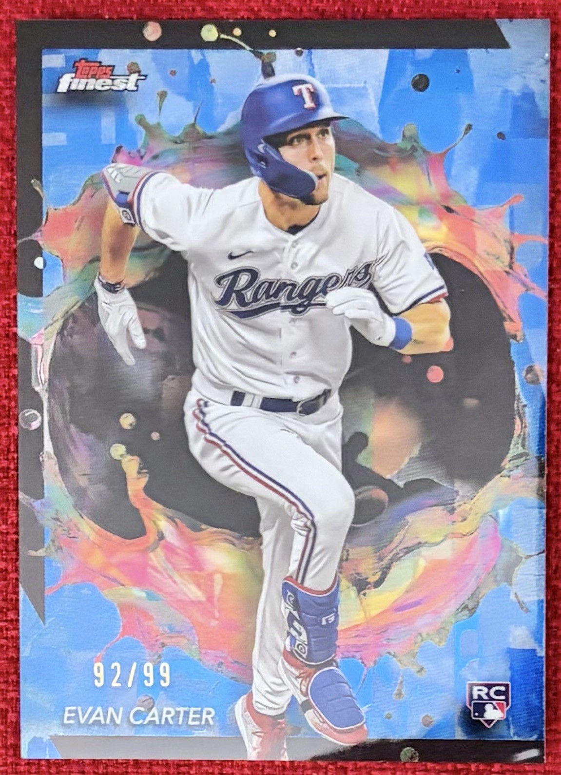 EVAN CARTER 2024 Topps Finest - Rare #290 Blue Refractor /99 (RC) Texas Rangers
