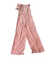 Julia Jordan Pink Ruffle Sleeve Jumpsuit Romper Pockets Size 4 Wide Leg Evening