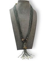 Multi-Strand Silver-Tone Station Necklace with Faceted Crystal and Gray Pearl Beads — listing 3