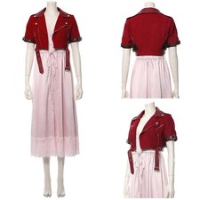 Game FF VII Costume FFVII FF7 Aerith Gainsborough Cosplay Dress Coat Skirt Party