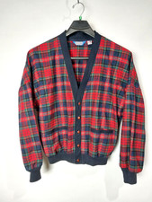 Vintage Pendleton Virgin Wool Knit Banded Cardigan Sweater Plaid USA Men's Large