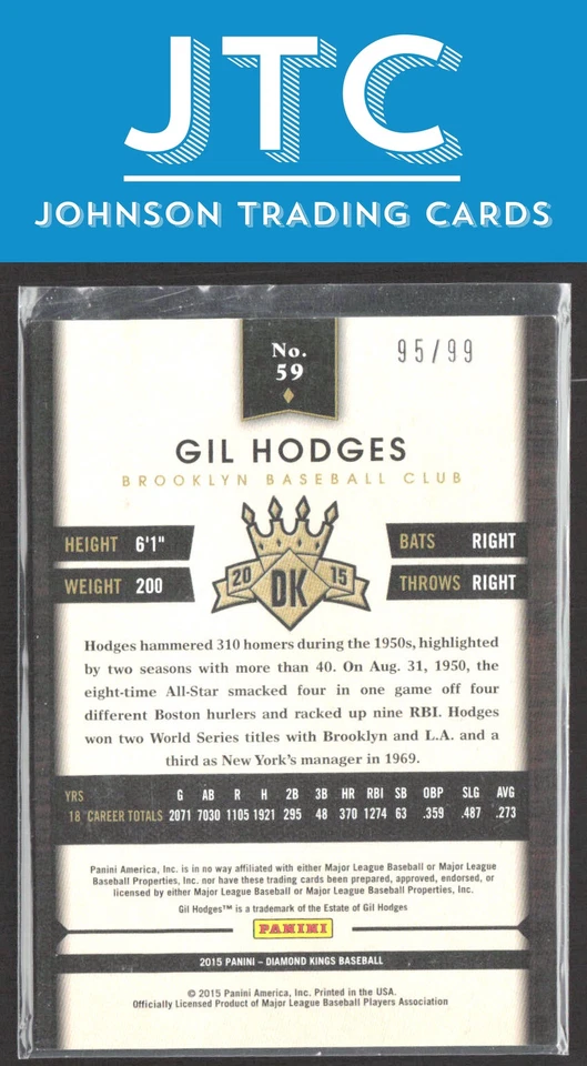 2015 Panini Diamond Kings Gil Hodges Framed Blue Brooklyn Dodgers #95/99 - Image 2 of 2