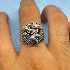 925 Sterling Silver Harley Davidson Eagle Design Ring, Handmade Motorcyle Gift