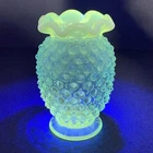 VTG Uranium Fenton Blue Hobnail Iridescent Glass 3.75" Ruffled Vase