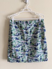 Talbots Women's Size 8 Blue Green Floral Cotton Twill Skirt Classic Preppy
