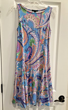 Lauren Ralph Lauren Midi Sleeveless Dress Blue Multicolor Paisley Sz S