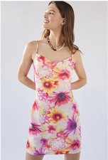 Urban Outfitters Floral Cowl Neck Satin Slip Mini Dress Size L #summer Dress