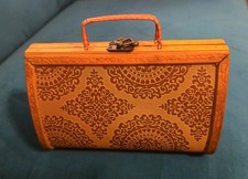 Boho Box Bag Purse Vintage 1960's Wood Hinged Hardsided Handbag Purse