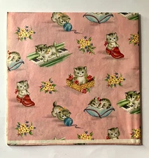 Gift Wrap KITTENS Wrapping Paper Vtg Kitty Cats Playing Napping One Sheet 20x30