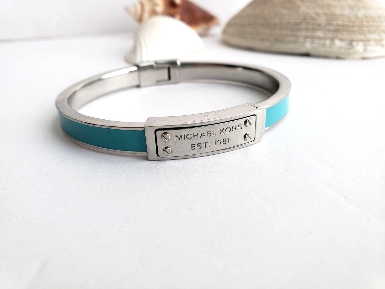 MICHAEL KORS Bracciale Bracciale Bracciale Bracciale Cerniera Argento Tono Turchese Smalto Placca