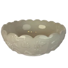 Vintage Westmoreland Milk Glass Cupped Serving Bowl Scalloped Edge