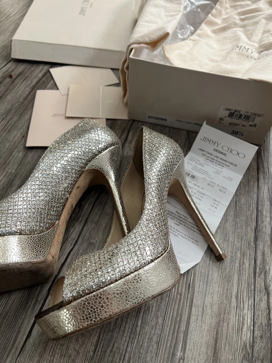 Authentic Jimmy Choo Heels Champagne Glitter Crown Sz 39.5