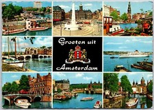 Groit uit Amsterdam Monument Garden Fishing Fleet Steamer Canal Postcard