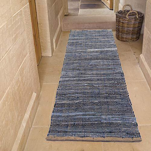 Chardin home Farmhouse Rag Rug Runner 2x5 feet Denim Blue Cotton